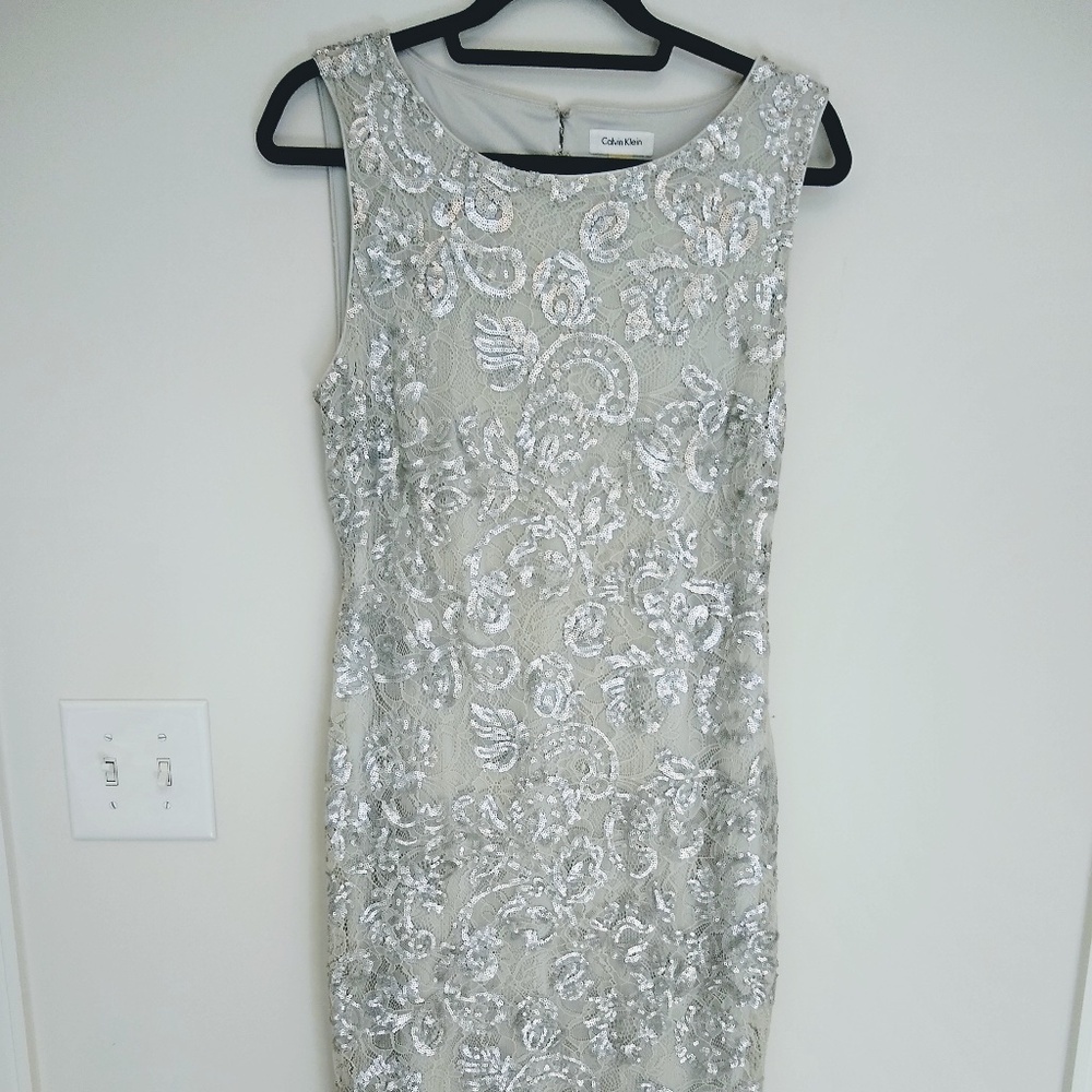 Calvin Klein Sequin, Open Back Cocktail Dress